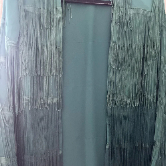 House of Harlow 1960 x Revolve Ramsey Fringe Jacket in Emerald Green - Picture 3 of 8